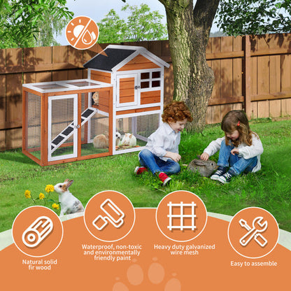 House Type With Running Ladder, Orange-red, Wooden Chicken Rabbit Cage My Store
