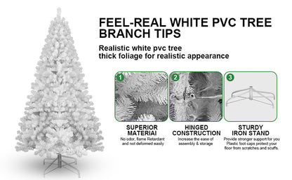 9ft White Christmas Tree with Memory Wire, 1910 Tips Hinged Artificial PVC Tree Ohberri