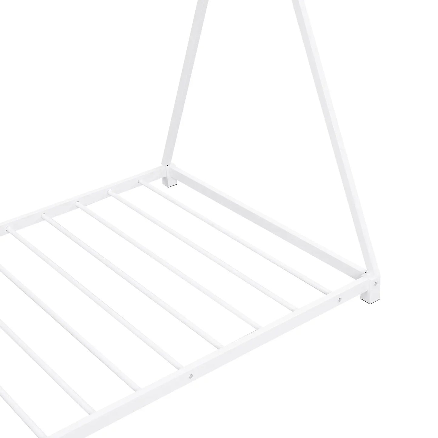 Metal Twin Size House Platform Bed With Triangle Structure, White My Store