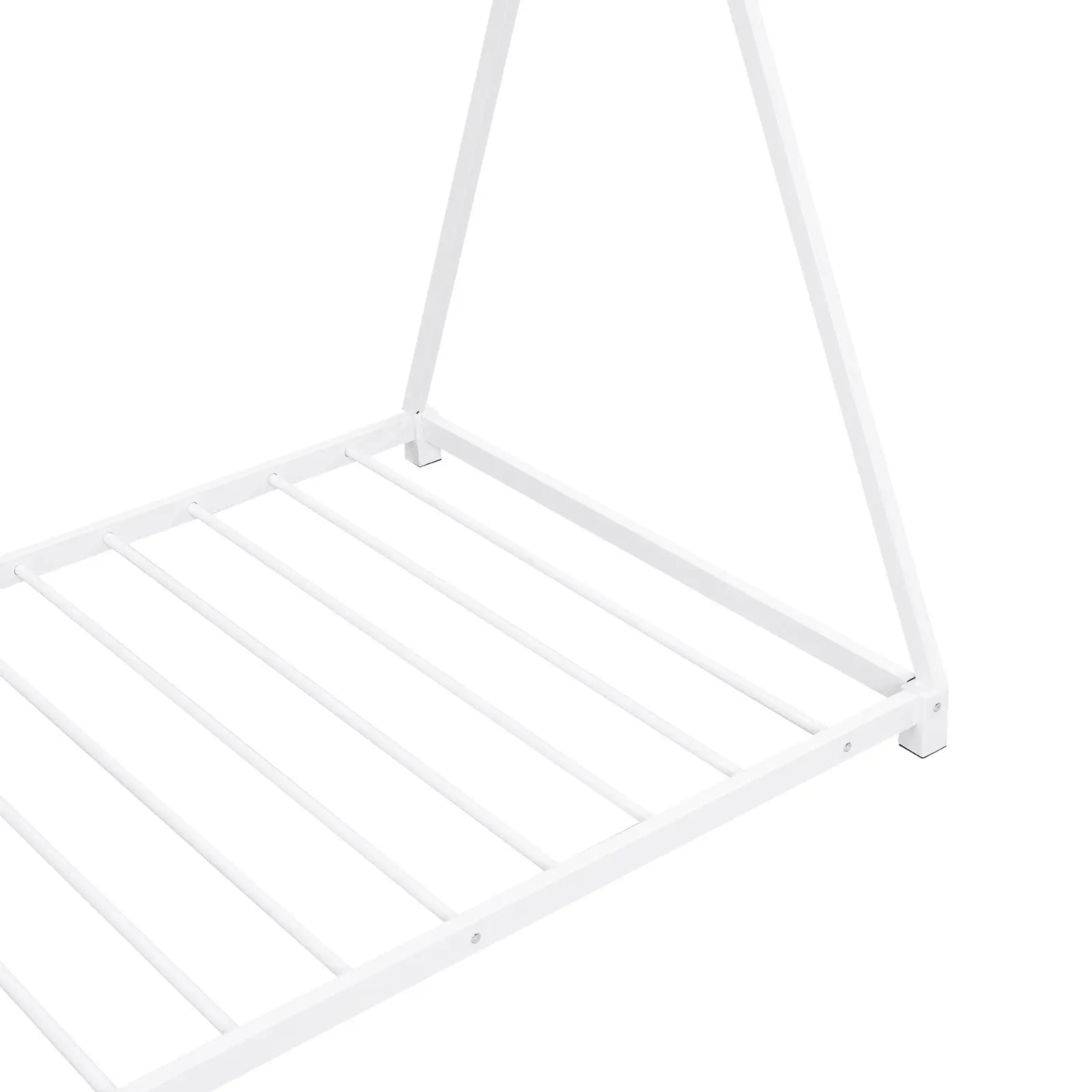 Metal Twin Size House Platform Bed With Triangle Structure, White My Store