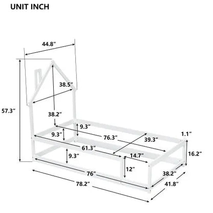 Twin Size Wood Bed With House-shaped Headboard Floor Bed With Fences,White My Store