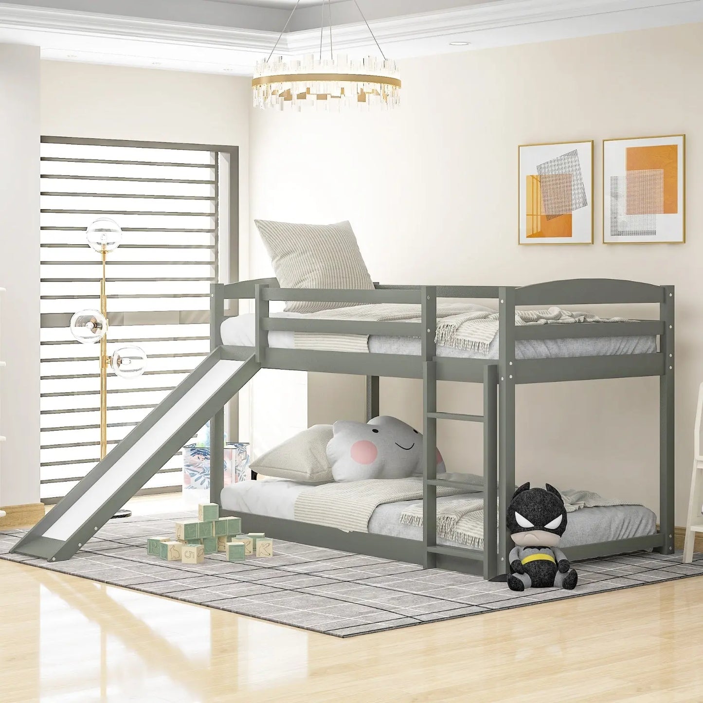 Gray Twin Twin Bunk Bed Convertible Slide Ladder My Store