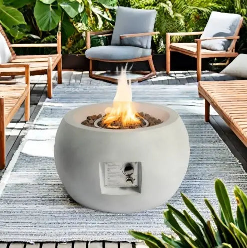 Outdoor Propane Fire Pit Table,Compact Streamlined Modern 24-inch,Round Graphite Base With Waterproof Cover,Free Lava Rocks My Store