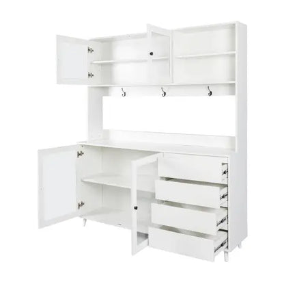 63W Large Kitchen Hutch Cabinet, Freestanding Pantry Cabinets Storage Kitchen Cupboard With 4 Doors, 4 Drawers & Microwave Shelf, White My Store