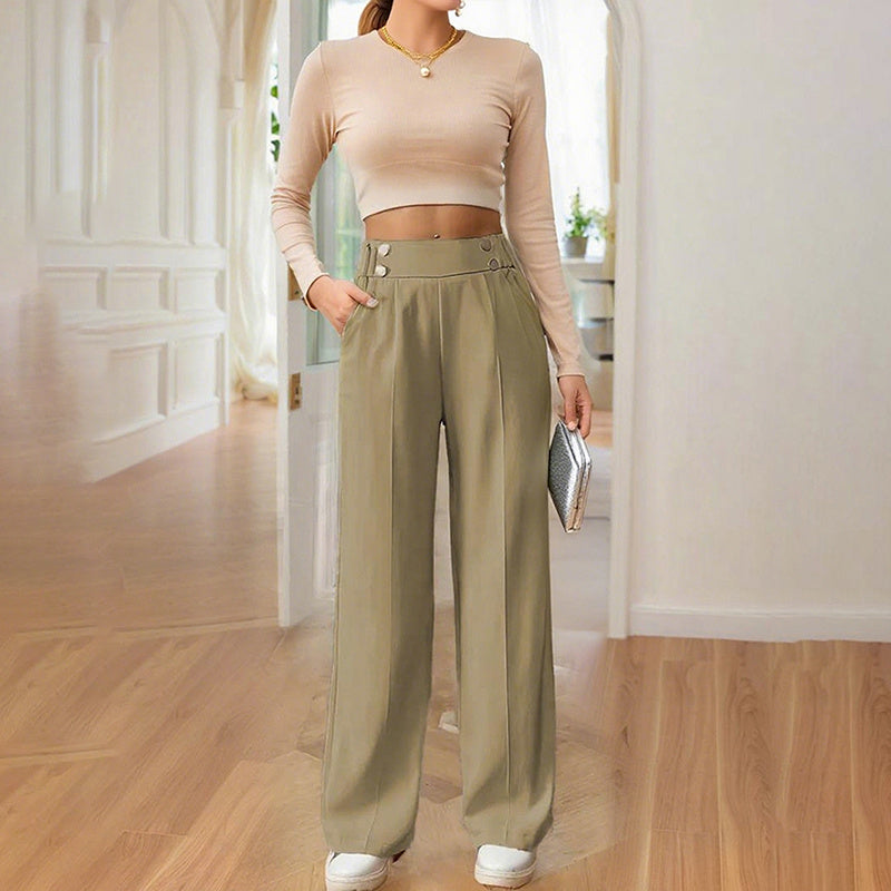 Women's Wide Leg Pants High Waist Business Casual Trousers Pant With Pockets My Store