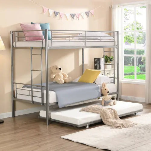METAL BUNK BED WITH TRUNDLE SILVER My Store