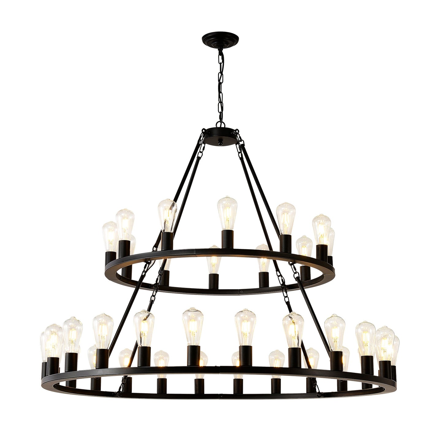 48 Inch Black Extra Large Wagon Wheel Chandelier, 2 Tier 36-Lights No Include Farmhouse Inkedjoy