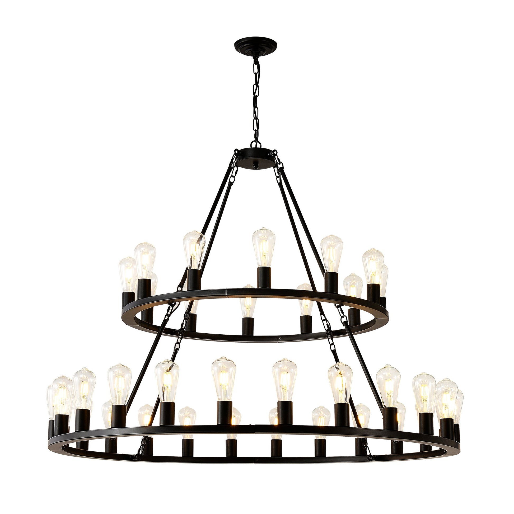 48 Inch Black Extra Large Wagon Wheel Chandelier, 2 Tier 36-Lights No Include Farmhouse Inkedjoy
