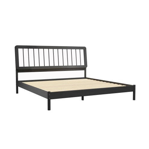 Mid-Century Modern Solid Wood King Spindle Bed Black My Store