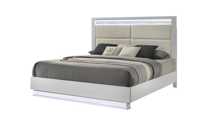 Glam Modern 5-Piece King Bedroom Set with LED Headboard, Wood in White - Ohberri