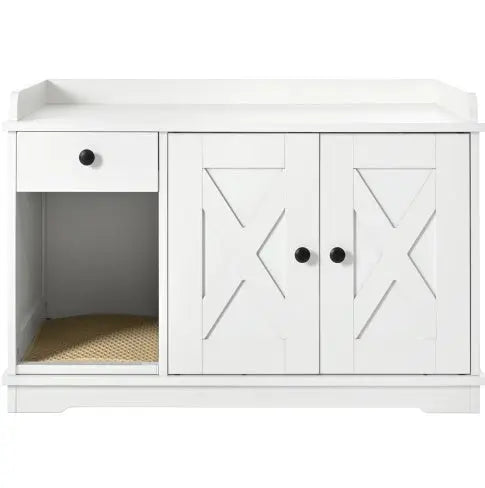 Farmhouse Style Cat Box Cabinet For Living Room, White My Store
