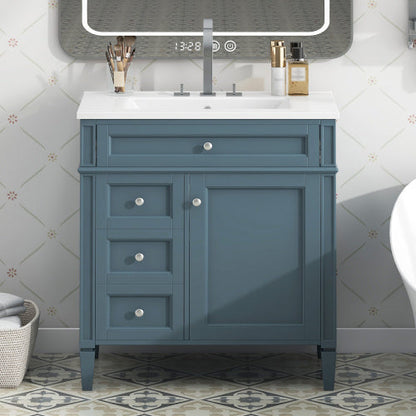 Vanity With Top Sink, Modern Bathroom Storage Cabinet With 2 Drawers And A Tip-out Drawer My Store