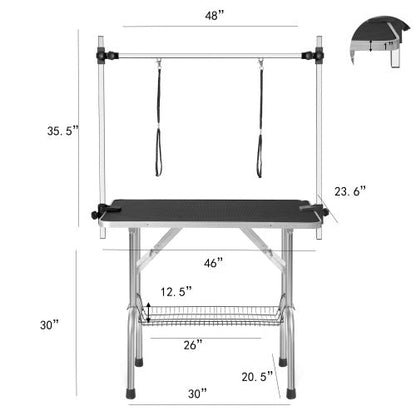Professional Dog Pet Grooming Table Large Adjustable Heavy Duty Portable With Armrests And Lasso & Grid Tray Inkedjoy