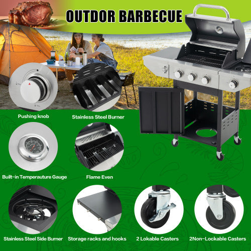 Propane Grill 3 Burner Barbecue Grill Stainless Steel Gas Grill With Side Burner Black And Silver Inkedjoy
