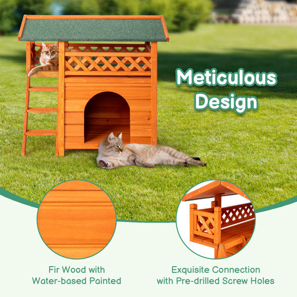 Cat house 2-layer Fence, Green Asphalt Roof My Store