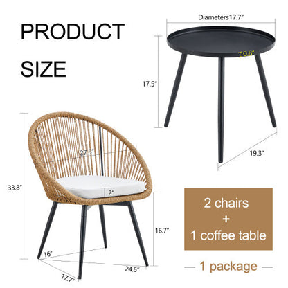 Modern 3 Piece Set Round Coffee Table 2 Rattan Swivel Chairs Inkedjoy