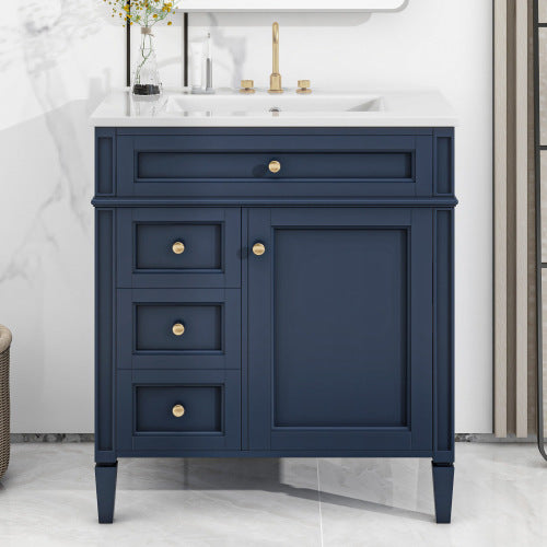Vanity With Top Sink, Modern Bathroom Storage Cabinet With 2 Drawers And A Tip-out Drawer My Store