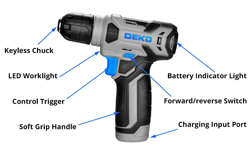 DEKO Drill Set: Tool Set with 8V Blue Cordless Drill 126 Piece Ohberri