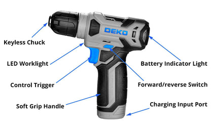 DEKO Drill Set: Tool Set with 8V Blue Cordless Drill 126 Piece Ohberri