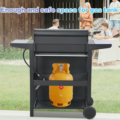 Propane Gas Grill 4 Burner Barbecue Grill With Two Shelves, Lid, Wheels And Bottle Opener Inkedjoy