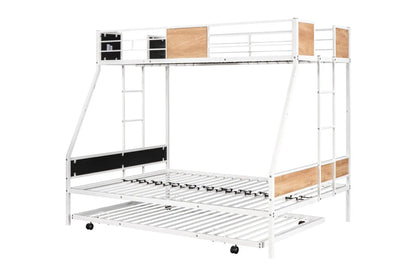 Metal Twin Over Full Bunk Bed With Trundle, Heavy-Duty, Noise Reduced, Guardrail My Store