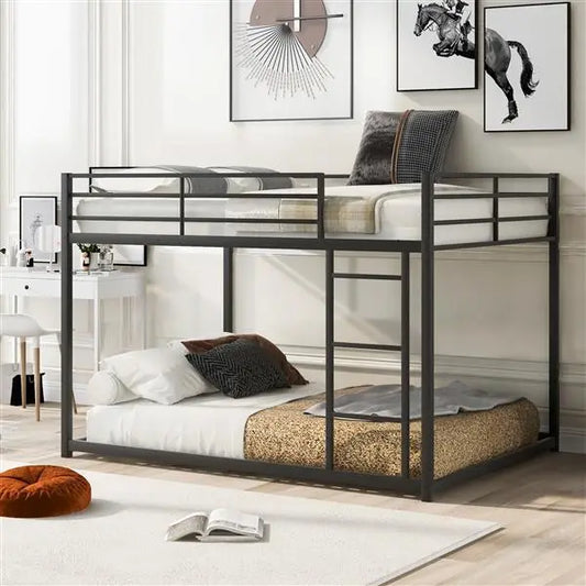 Full Metal Bunk Bed, Low Bunk Bed With Ladder, Black My Store