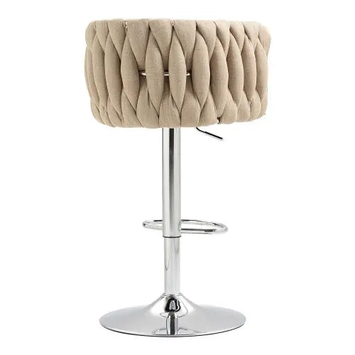 360 Fabric Cover Swivel Bar Stools Set Of 2, Adjustable Counter Height Bar Chairs With Woven Back & Footrest, Silver Chromed Bar Stools For Kitchen Island, Cafe, Pub My Store