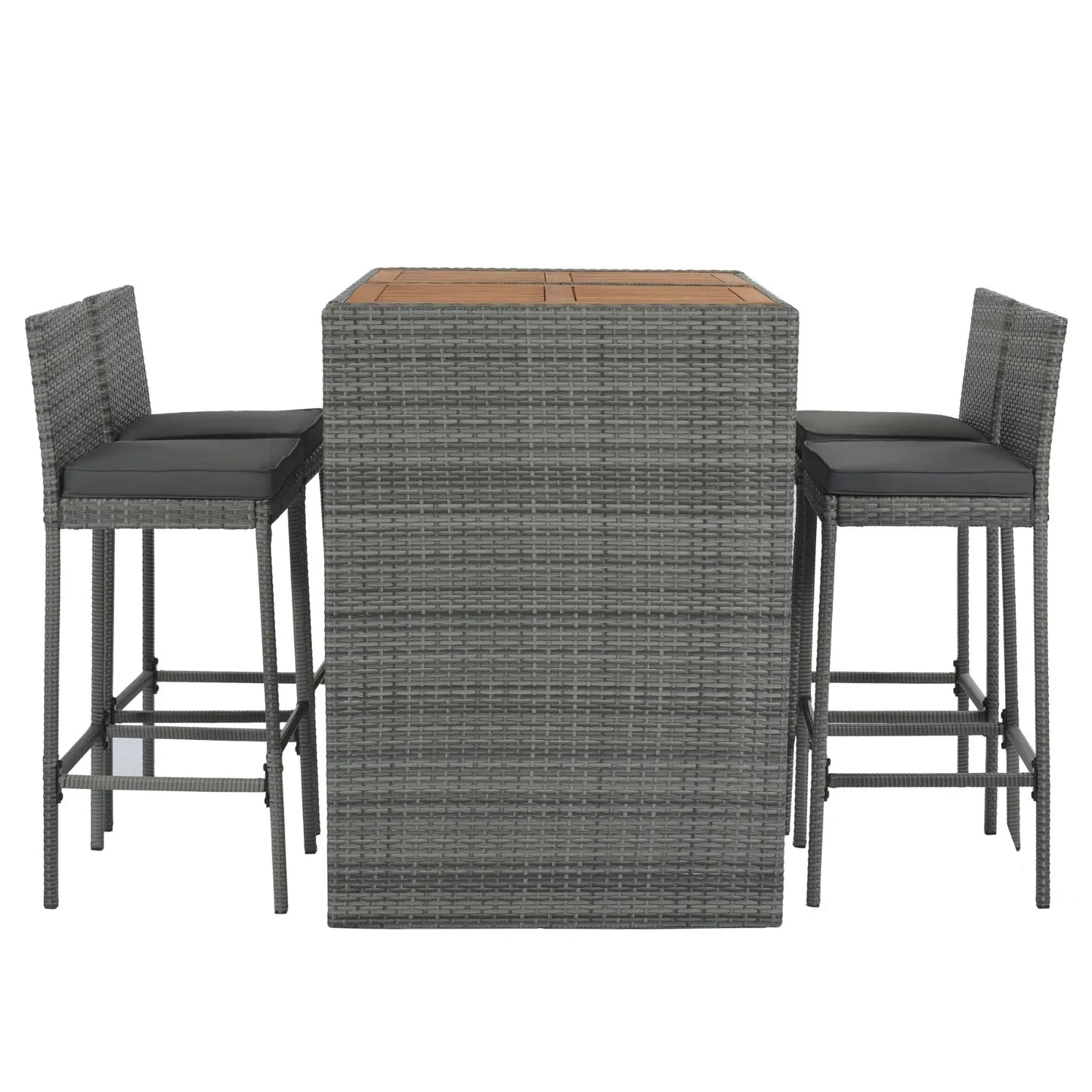 5-Piece Outdoor Patio Wicker Bar Set With Bar Height Chairs & Non-Slip Feet My Store