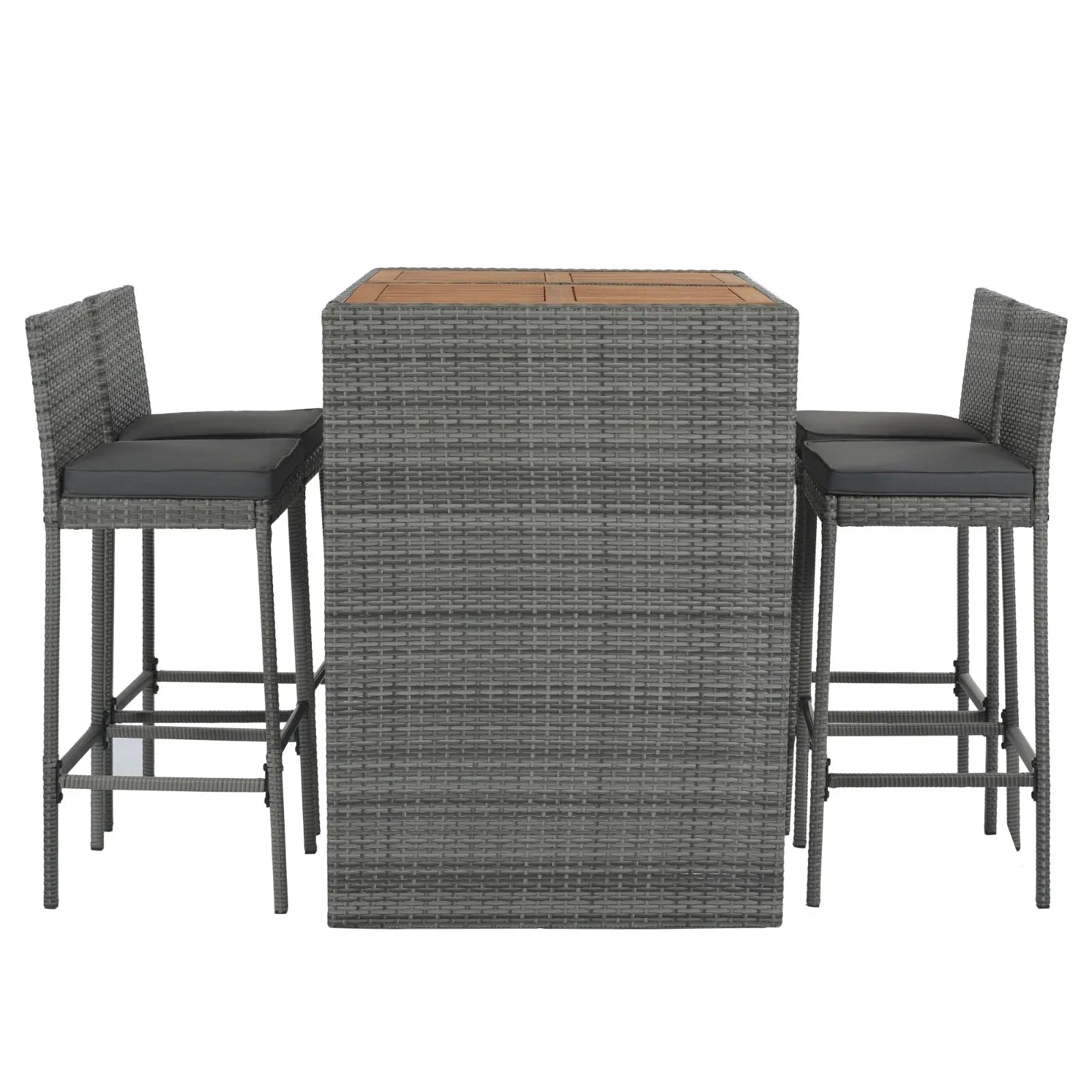 5-Piece Outdoor Patio Wicker Bar Set With Bar Height Chairs & Non-Slip Feet My Store