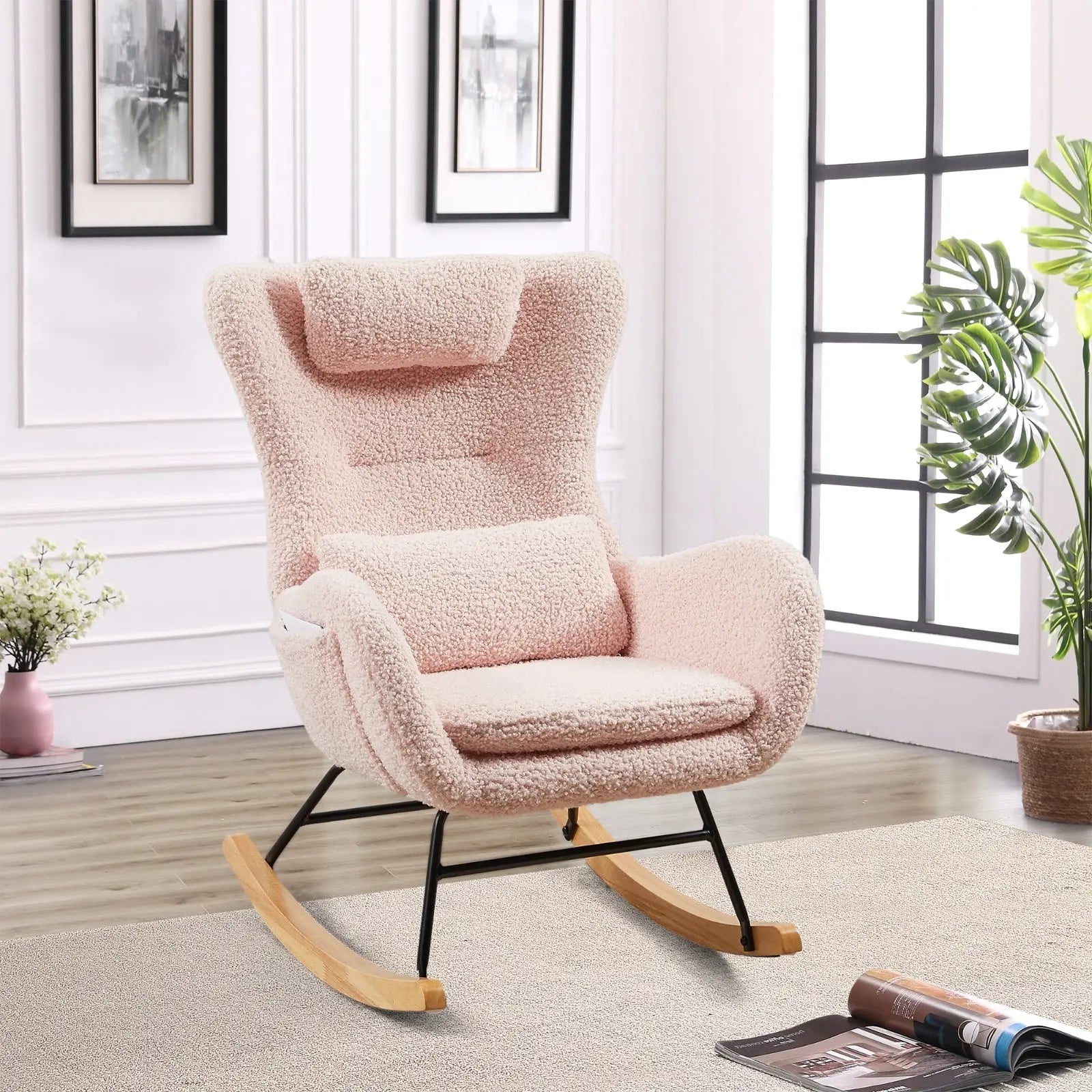 Rocking Chair Nursery, Modern Rocking Chair With High Backrest My Store