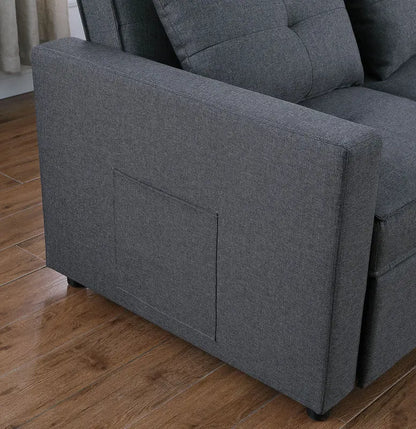 Dark Grey Linen Convertible Sleeper Double Sofa My Store