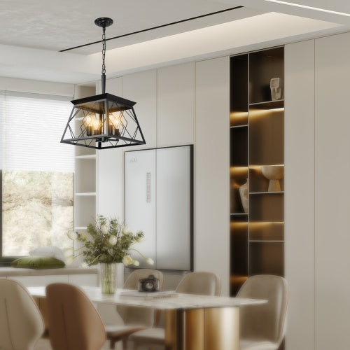 4 Lights Farmhouse Chandelier For Dining Room Black Inkedjoy