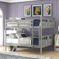 Full Over Full Bunk Bed With Ladder For Bedroom, Guest Room-Gray My Store