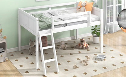 Twin Size Wood Low Loft Bed With Ladder, Ladder Can Be Placed On The Left Or Right, White My Store