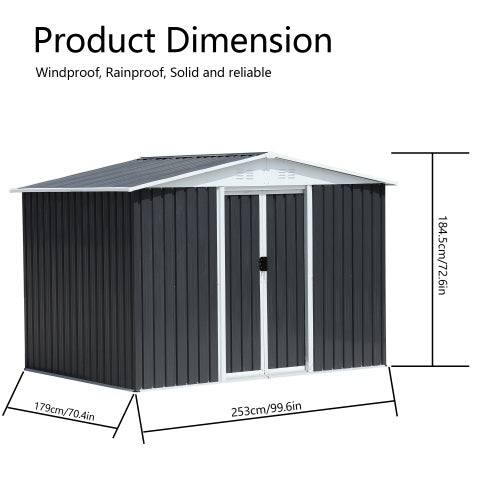8x6 Feet Apex Roof Dark Grey With Aluminum Alloy Frame And Sliding Door Inkedjoy