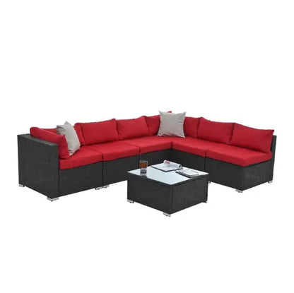 Patio Furniture PE Rattan And Tempered Glass Table My Store