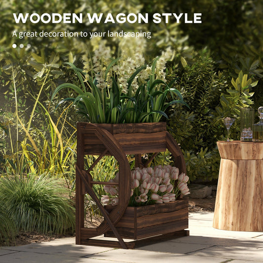 Wooden Wagon Planter Box, 2-Tier Raised Garden Bed, For Vegetables Flowers Herbs My Store