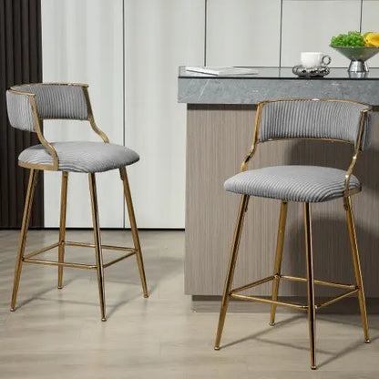 SET OF 2,26 Counter Height Bar Stools Corduroy Kitchen Island Counter Bar Stool With Back,golden Chromed Base And Footrest My Store