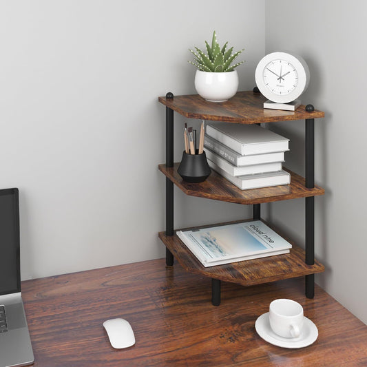 Desk Corner Shelves, Three-tier Corner Storage Shelves, Rustic Brown Shelves Suitable For Small Spaces, Suitable For Home Offices, Kitchens, Bathrooms My Store
