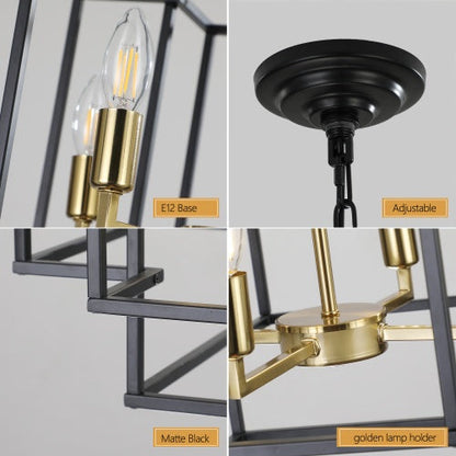 8 Lights Black & Gold Lantern Tiered Chandelier, Industrial Farmhouse Chandelier Inkedjoy