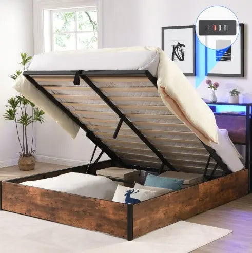 Wooden Platform Bed Frame With Lifting And Charging Station My Store