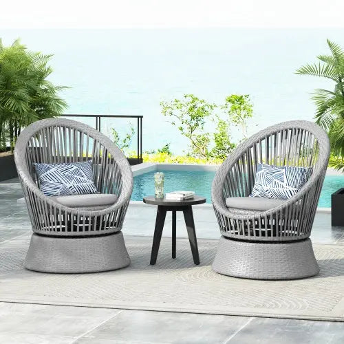 Set Of 2  26.7 Modern Gray Wicker Lounge Chair With Rattan And Iron Frame, Featuring A Stylish Round Design, Perfect For Living Room, Patio, Or Balcony Relaxation My Store