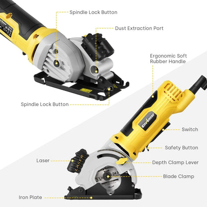 Mini Circular Saw 580W 4000 RPM Compact Electric Circular Saw With Three 85mm Saw Blades Inkedjoy