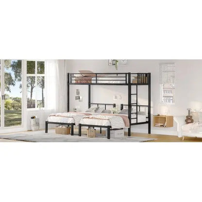 Twin Over Twin & Twin Bunk Beds For 3, Twin XL Over Twin & Twin Bunk Bed Metal Triple Bunk Bed, Black My Store