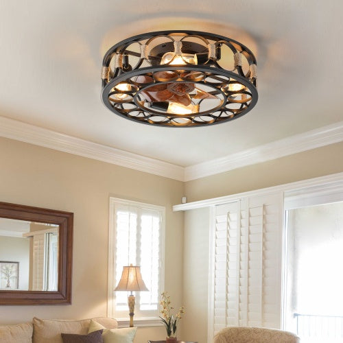 Cage Ceiling Fan With Light Remote Control Inkedjoy