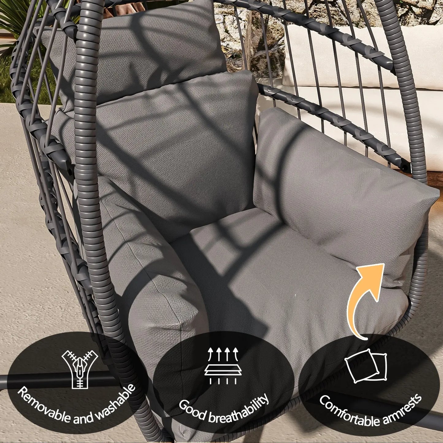 Patio Foldable Hanging Swing Chair With Stand Gray Color My Store