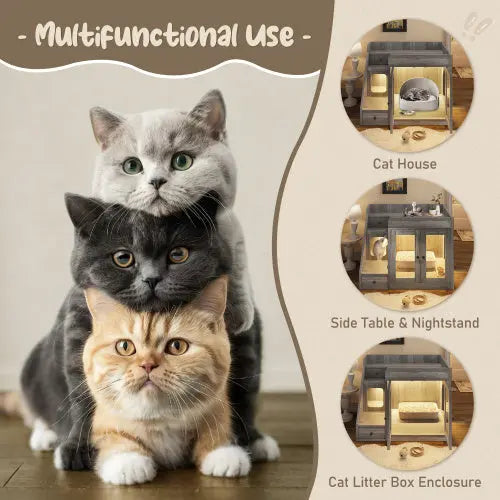 Indoor Cat House Enclosure With Light , Hidden Litter Box Furniture With 2 Storage Drawers My Store