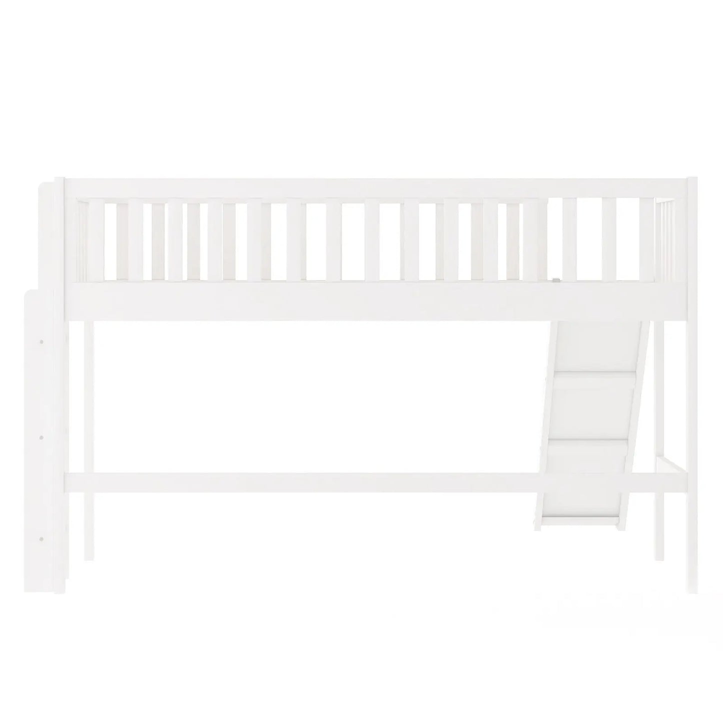 Twin Size Low Loft Bed With Ladder And Slide,White My Store