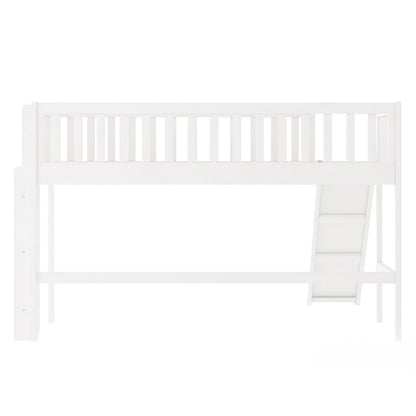 Twin Size Low Loft Bed With Ladder And Slide,White My Store
