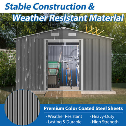 10X8 FT Outdoor Storage Shed- Grey Inkedjoy